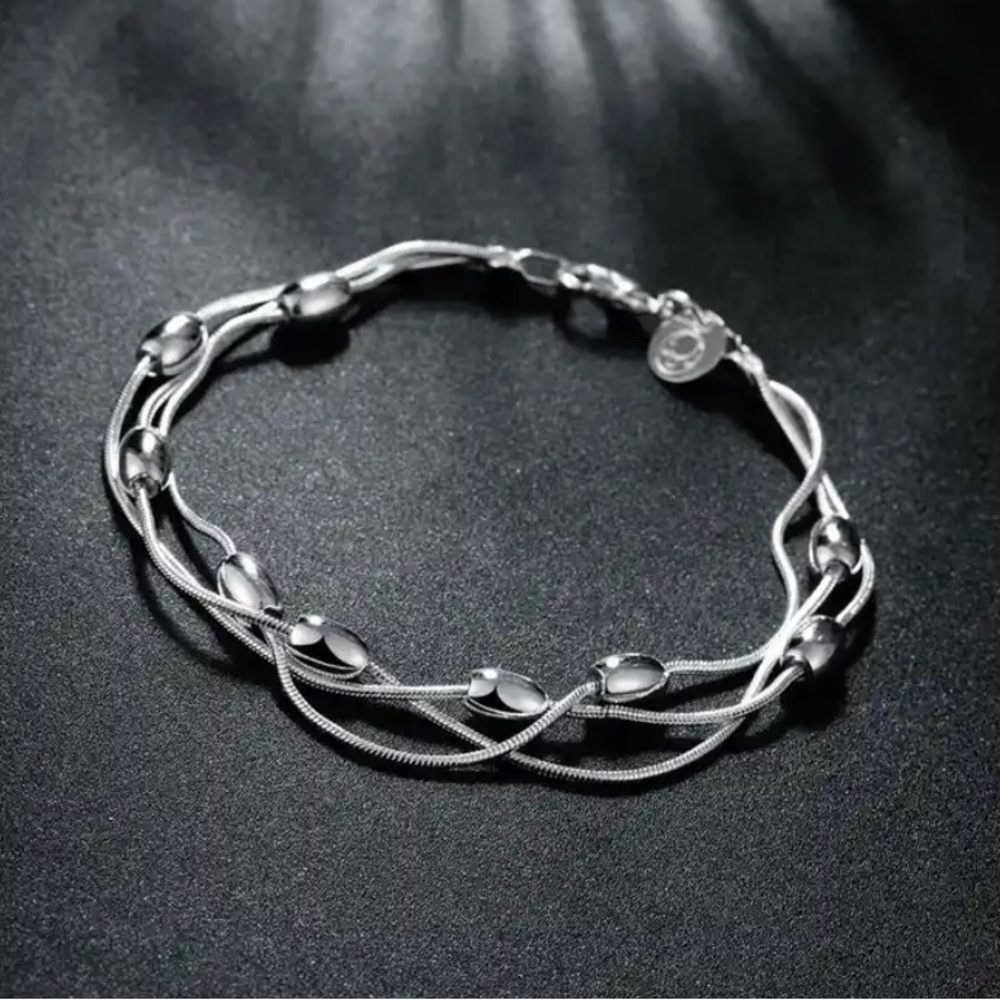 Pretty & Chic Oval Beads Silver Bracelet Women Fashion Jewelry Accessory